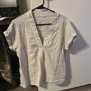 Striped V-Neck Short Sleeve Blouse